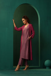 Truebrowns Purple Light Mauve Silk Jacket Kurta Set